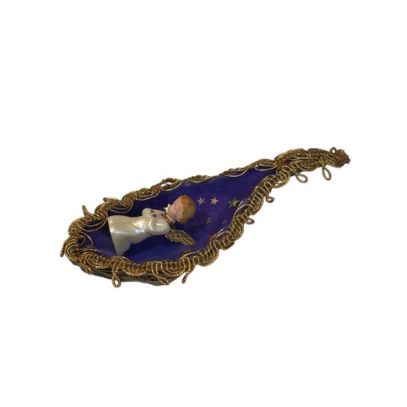 Vintage Handmade Milkweed Angel Ornament Purple & Gold Teardrop Design With Star - Picture 5 of 6